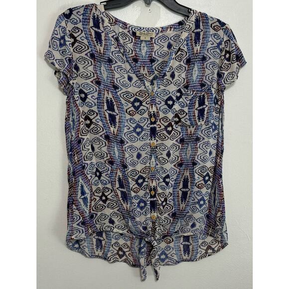 Lucky Brand Multicolor Cap Sleeve Abstract Top Size M - Picture 1 of 8